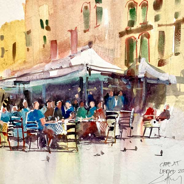 busy cafe, paris cafe, sketching, craig penny art tour, 