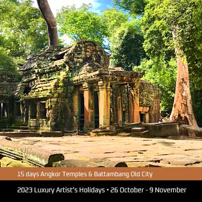 ta prohm temple, angkor, siem reap, painting, holidays, tour, artists, drawing, sketching, watercolour,