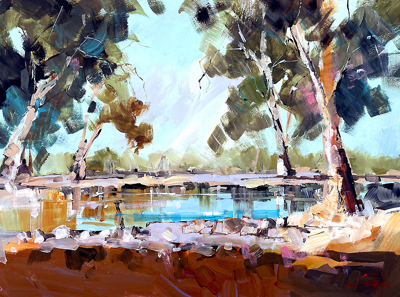 outback water painting, art for sale, buy original artists paintings outback, artists holiday retreats,  