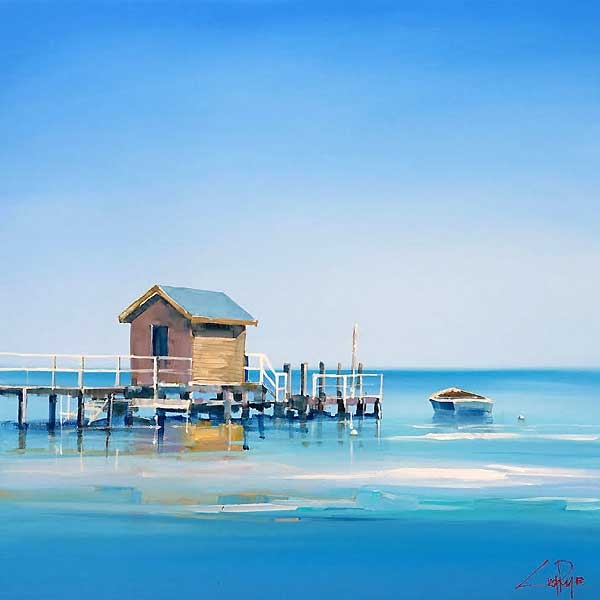 pier, boat mooring, painting, hut, bay view,  peninsular, melbourne, 