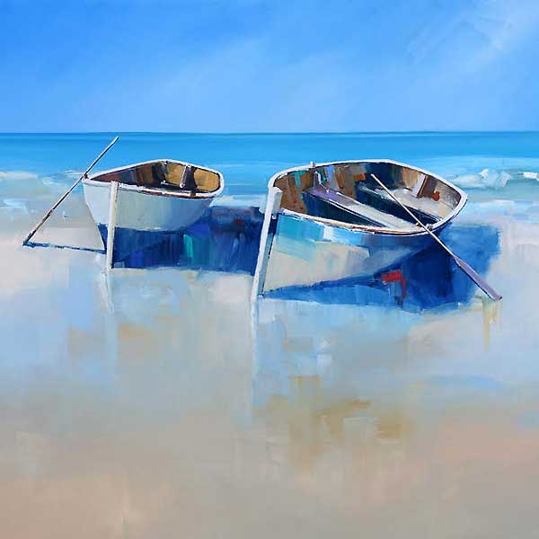 boats on beach, peninsular melbourne, painting, waves, 