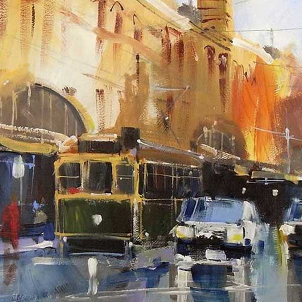 melbourne trams, flinders street, commission painting, craig penny, 