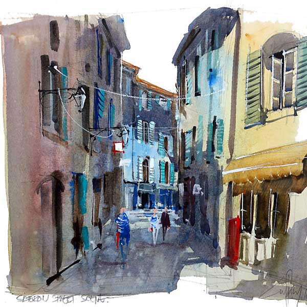 village street france, watercolour sketching,  craig penny, 