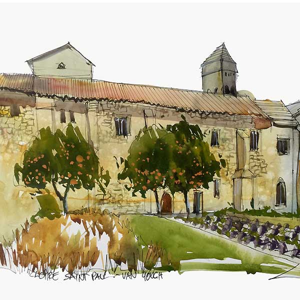 monastery houses, village,  provence france, sketch, art holiday tours, 