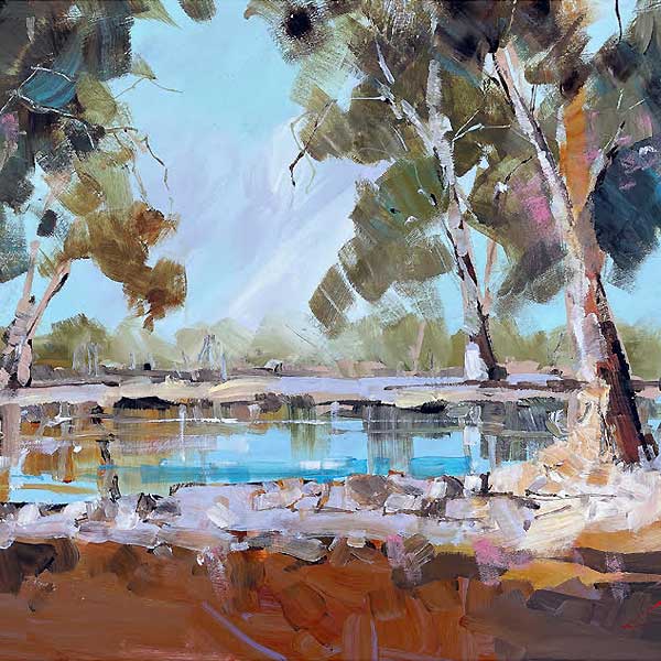 river water flooding, gum trees, contemporary painting, 