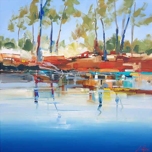 red soil river banks, gum trees, acrylic painting,   