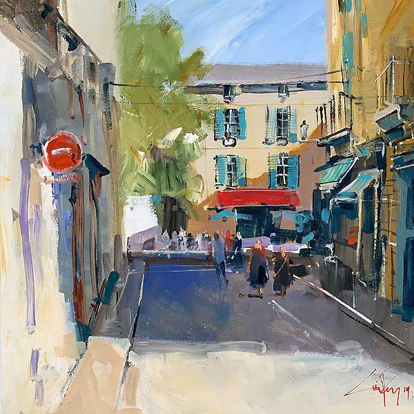 country village street, contemporary painting, france, provence, craig penny, 