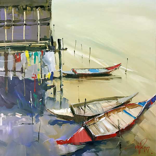 tourist boats, komponh phlluk village, siem reap, painting holidays,  