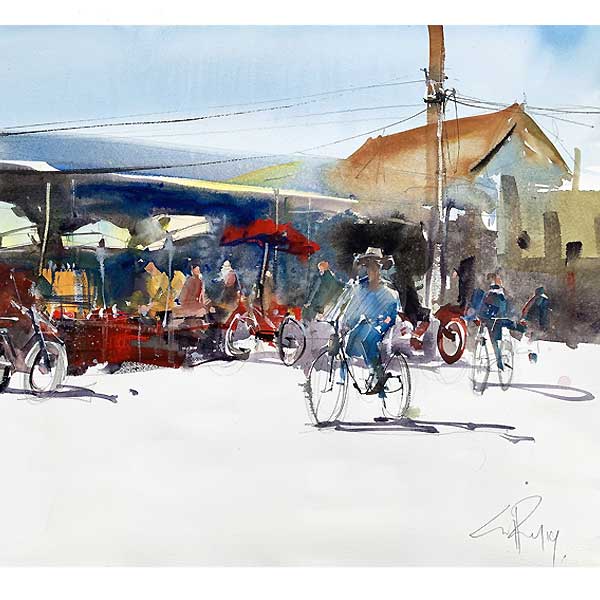 old market siem reap, township, wtercolour sketch, painting holidays, 