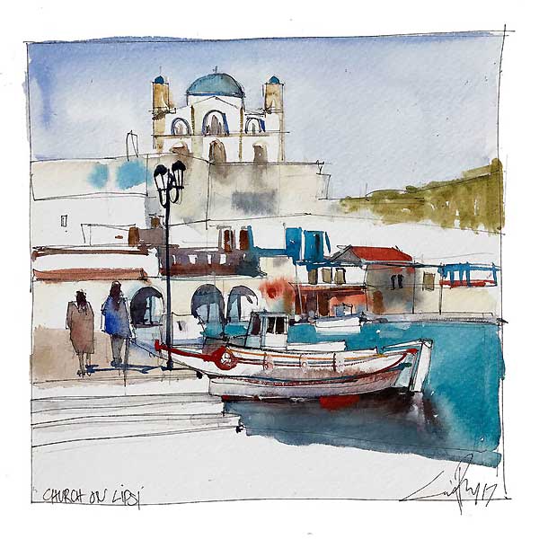 village church, boat harbour, sketching, painting, art holiday,   