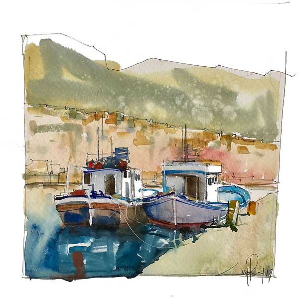 island boat harbour, greece, islands, mediterranean painting holidays, 