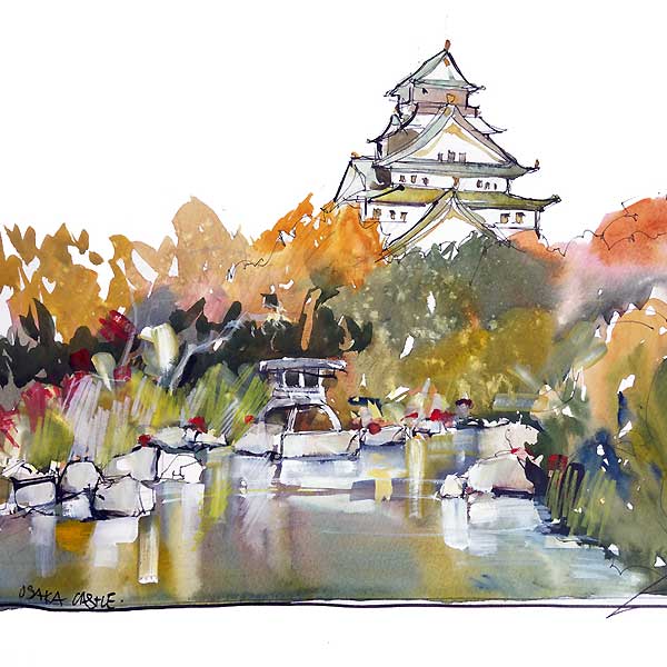 osaka castle, sketching group, painters artists, painting holidays, 